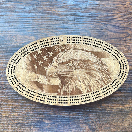 Bald Eagle with American Flag (Version 2) Cribbage Board