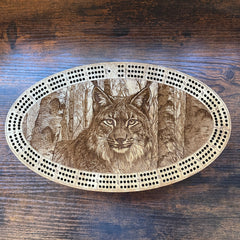 Canadian Lynx handcrafted wooden cribbage board
