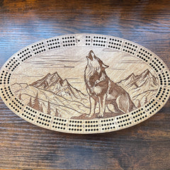 Howling Wolf handcrafted wooden cribbage board