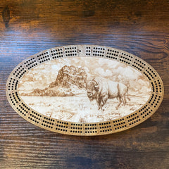 Bison and Chief Mountain handcrafted wooden cribbage board