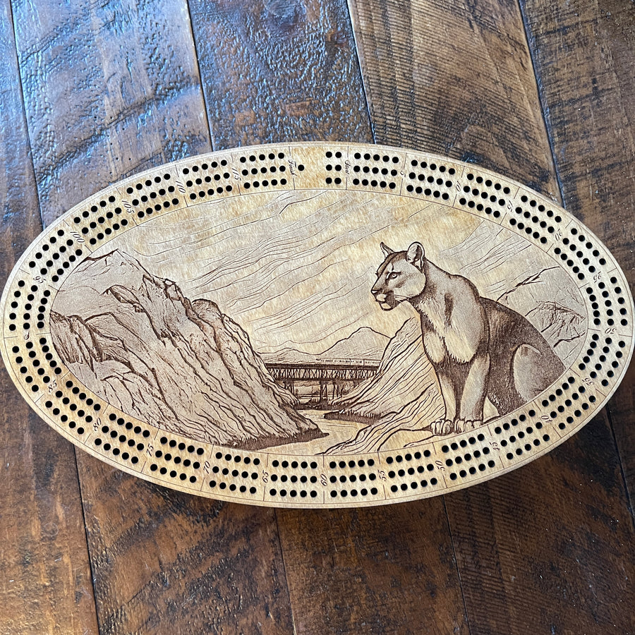 Mountain Lion Cribbage Board