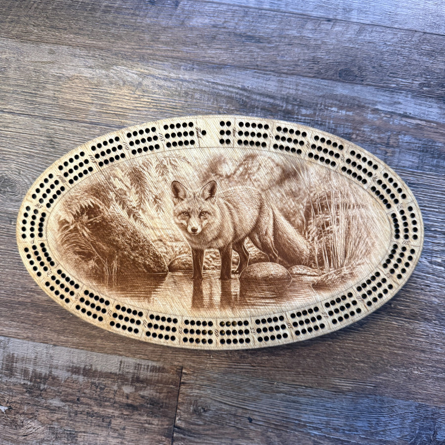 Fox handcrafted wooden cribbage board
