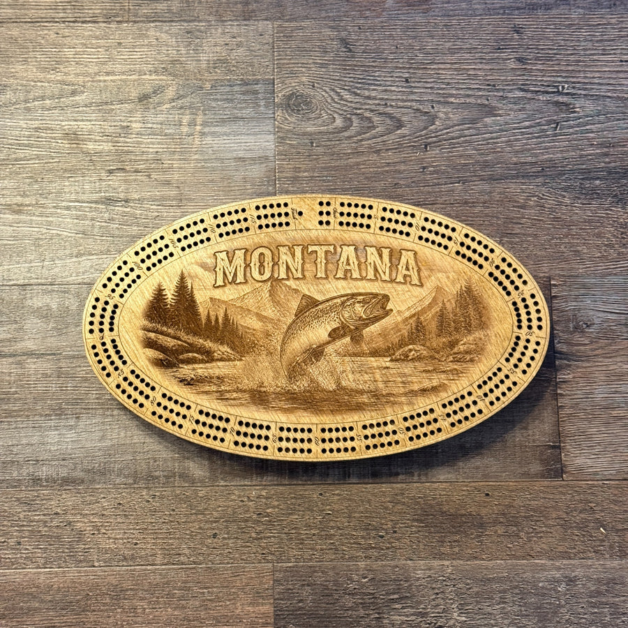 Montana trout handcrafted wooden cribbage board