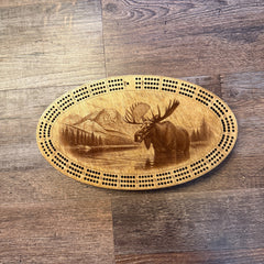 Moose handcrafted wooden cribbage board