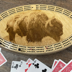 Bison handcrafted wooden cribbage board made in Montana