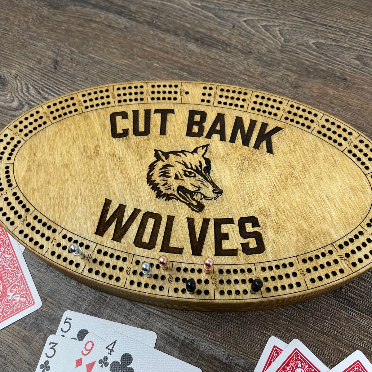 Cut Bank Wolves handcrafted wooden cribbage board