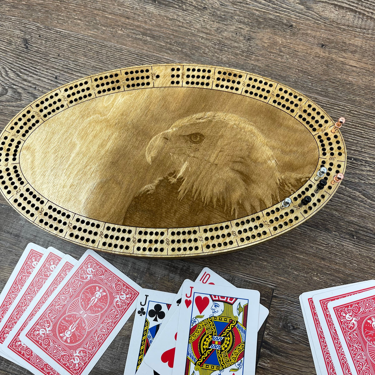 Bald Eagle handcrafted wooden cribbage board