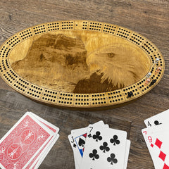 Bald Eagle and Chief Mountain handcrafted wooden cribbage board