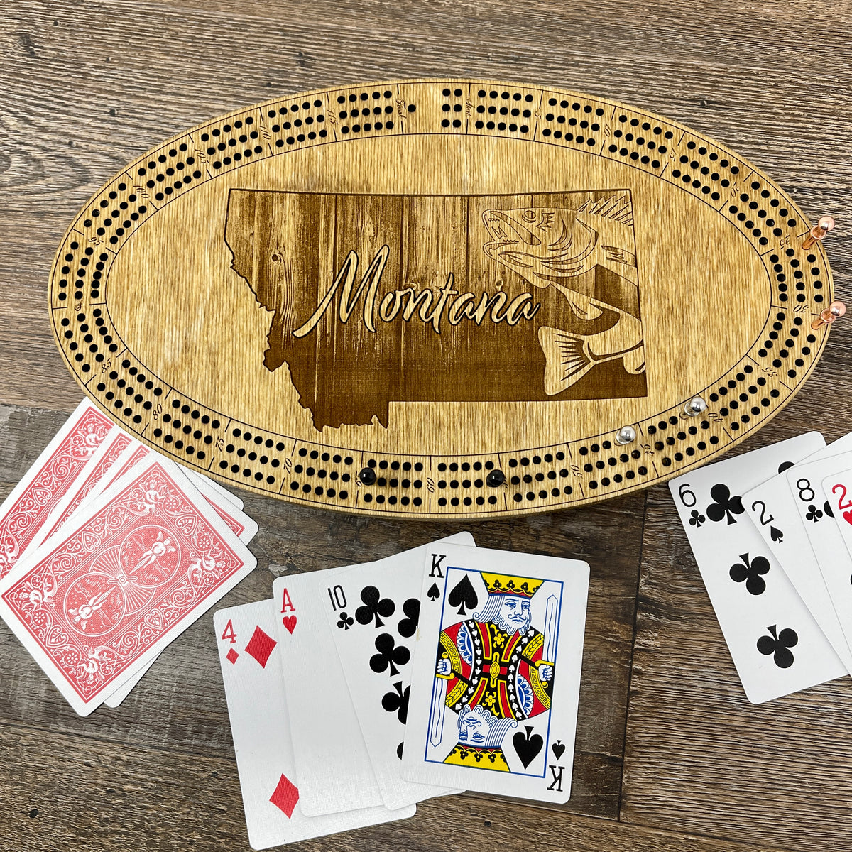 Montana Walleye handcrafted wooden cribbage board